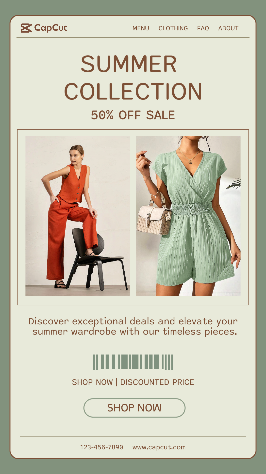 Cartel de marketing de ropa y zapatos Colección de verano Instagram Story Green