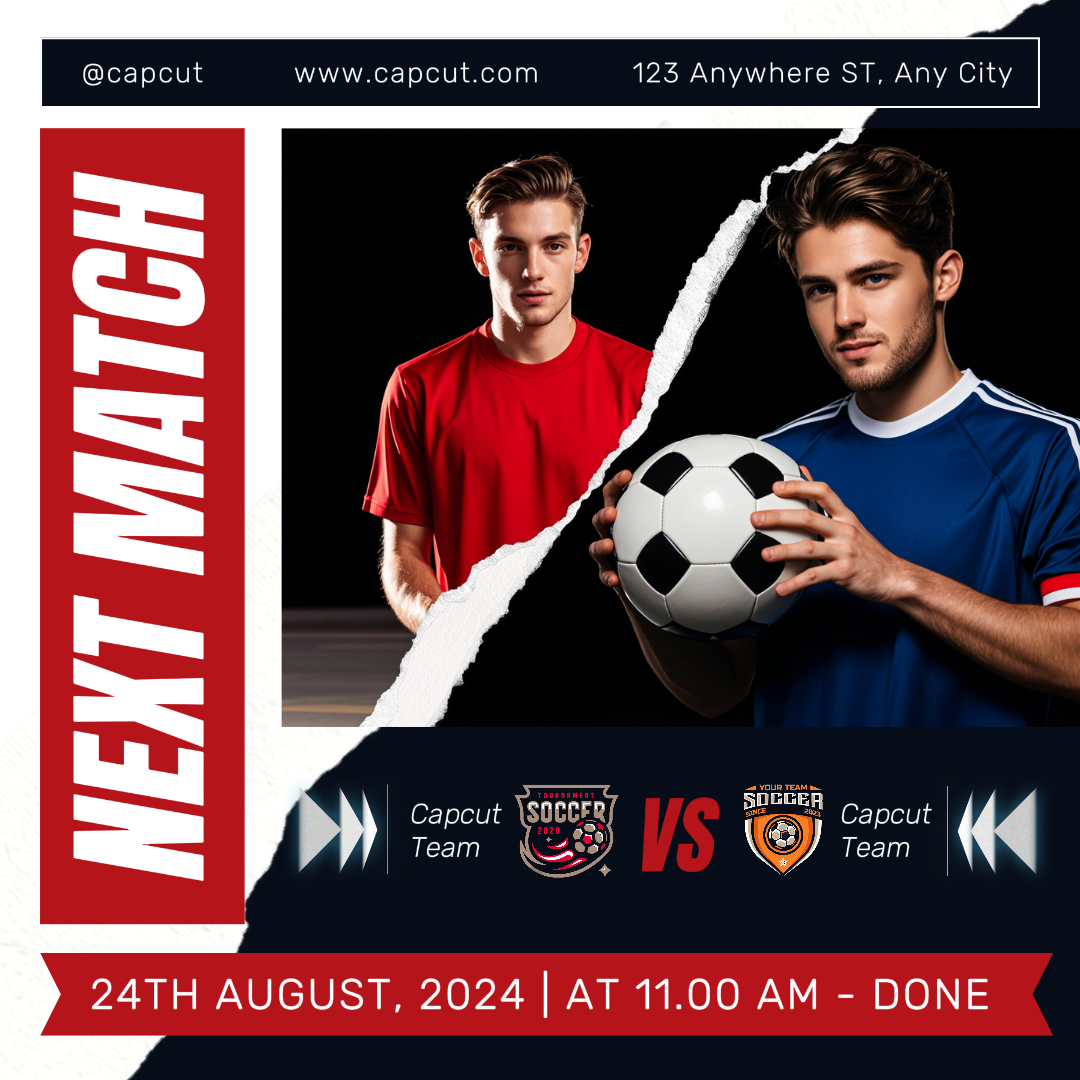 Esportes e Partida Futebol Criativo Poster Instagram Post Vermelho e Preto