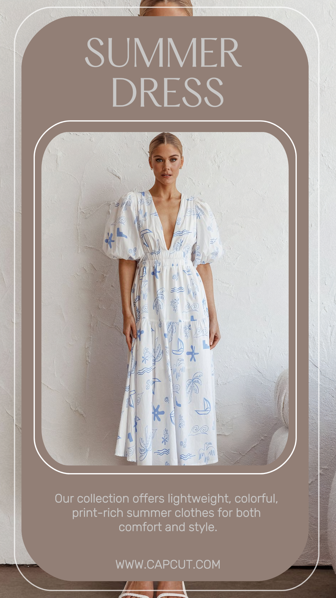 Clothing and shoes marketing poster tiktok summer dress brown