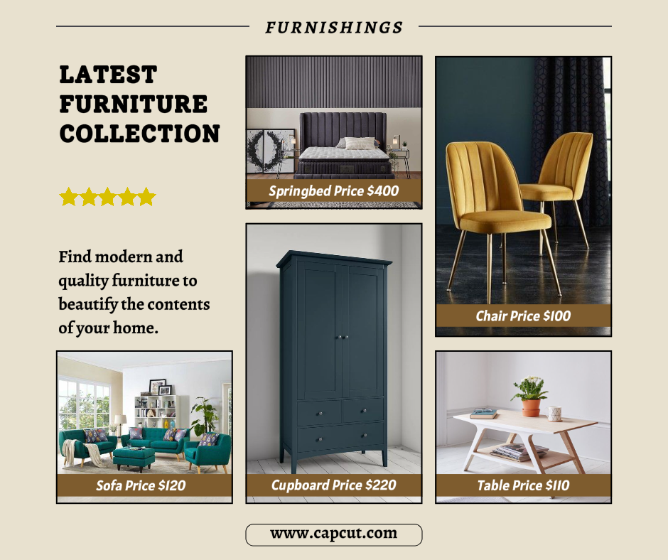 Affichage des produits de la maison d'ameublement Publication sur Facebook