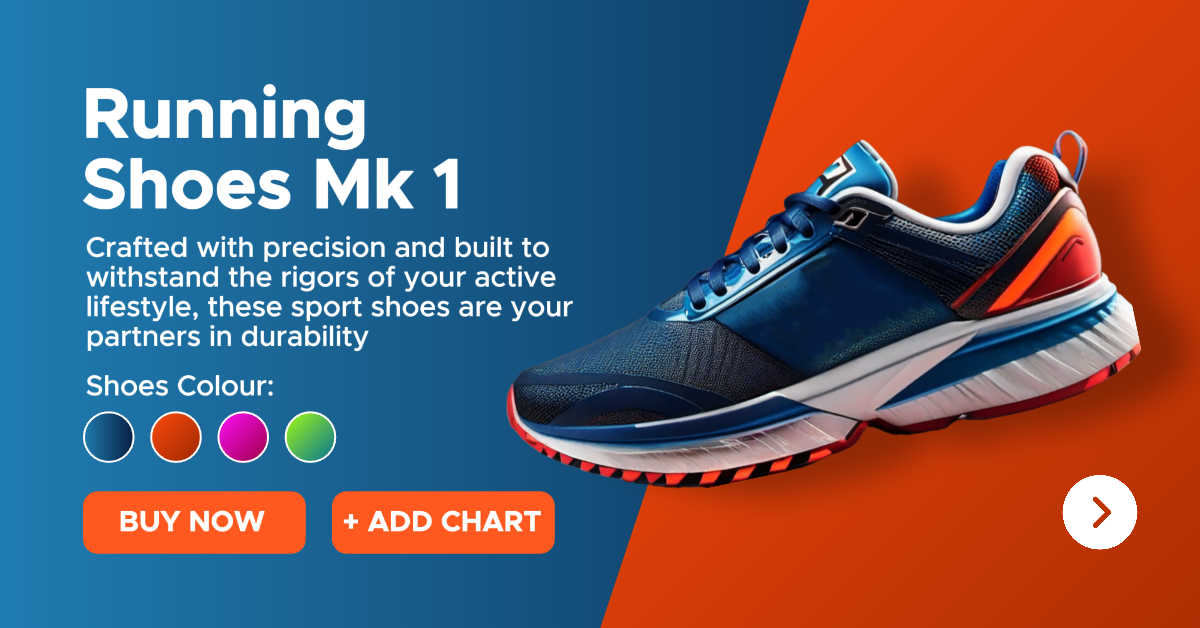 Exibição de produtos de tênis de corrida Anúncio de aplicativo do Facebook