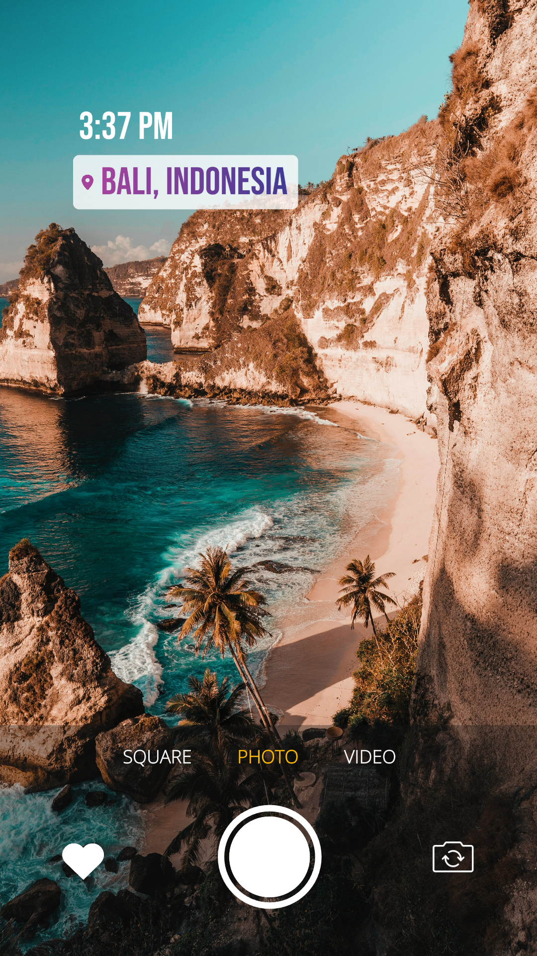 Affiche créative de voyage TikTok Localisation et interface utilisateur de la caméra temporelle