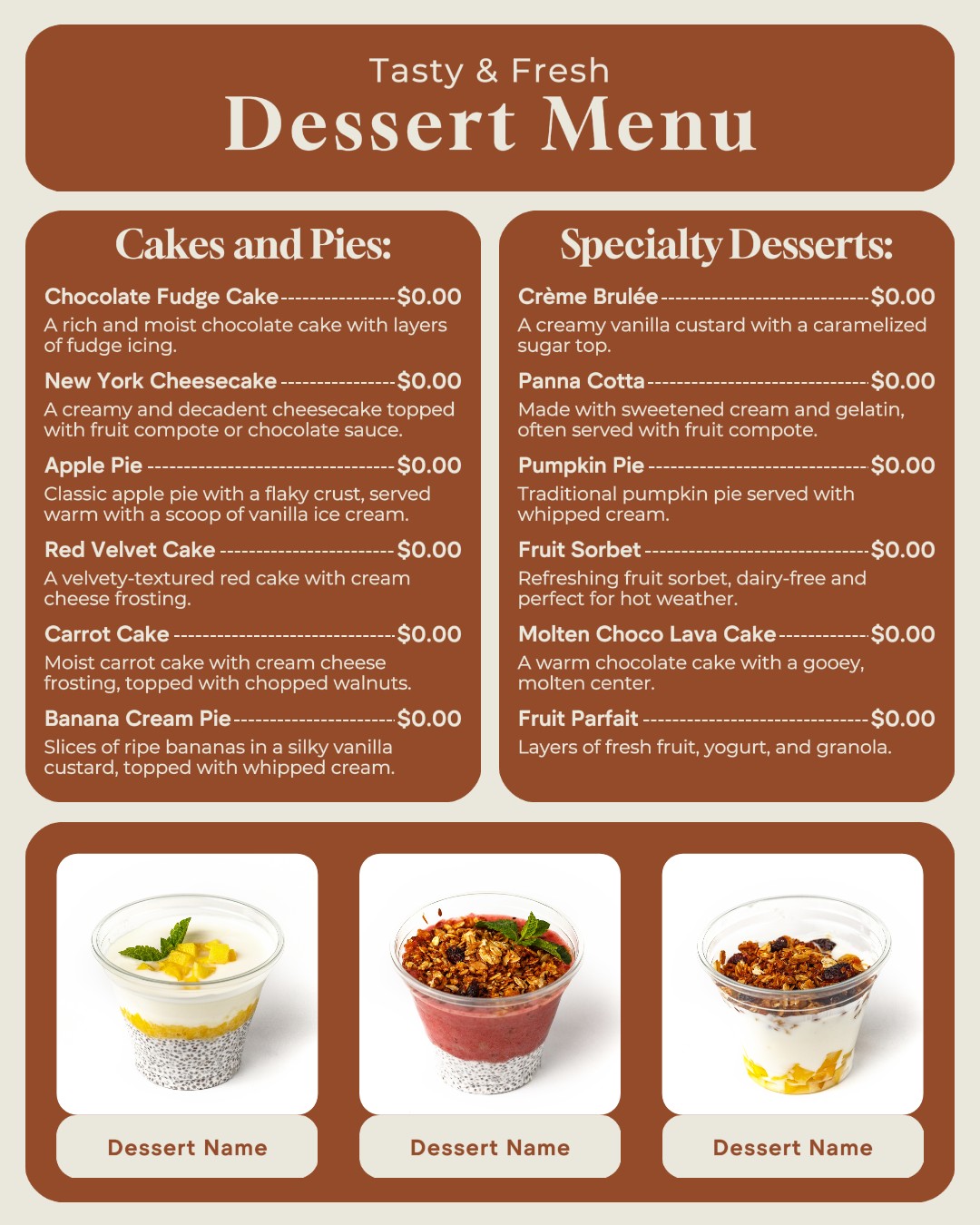 tasty and fresh dessert menu instagram post