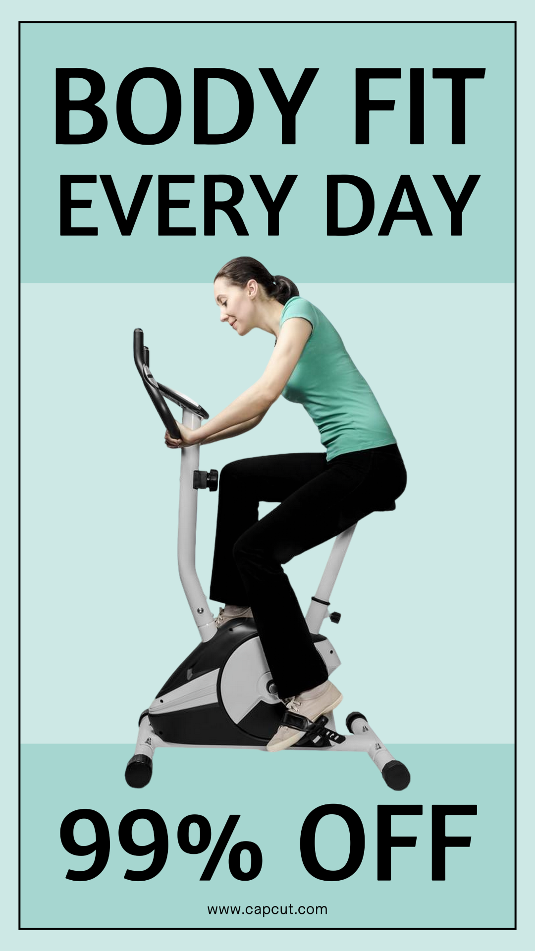 Affiche marketing pour l'entraînement et le fitness, story Instagram, vélo de spinning vert
