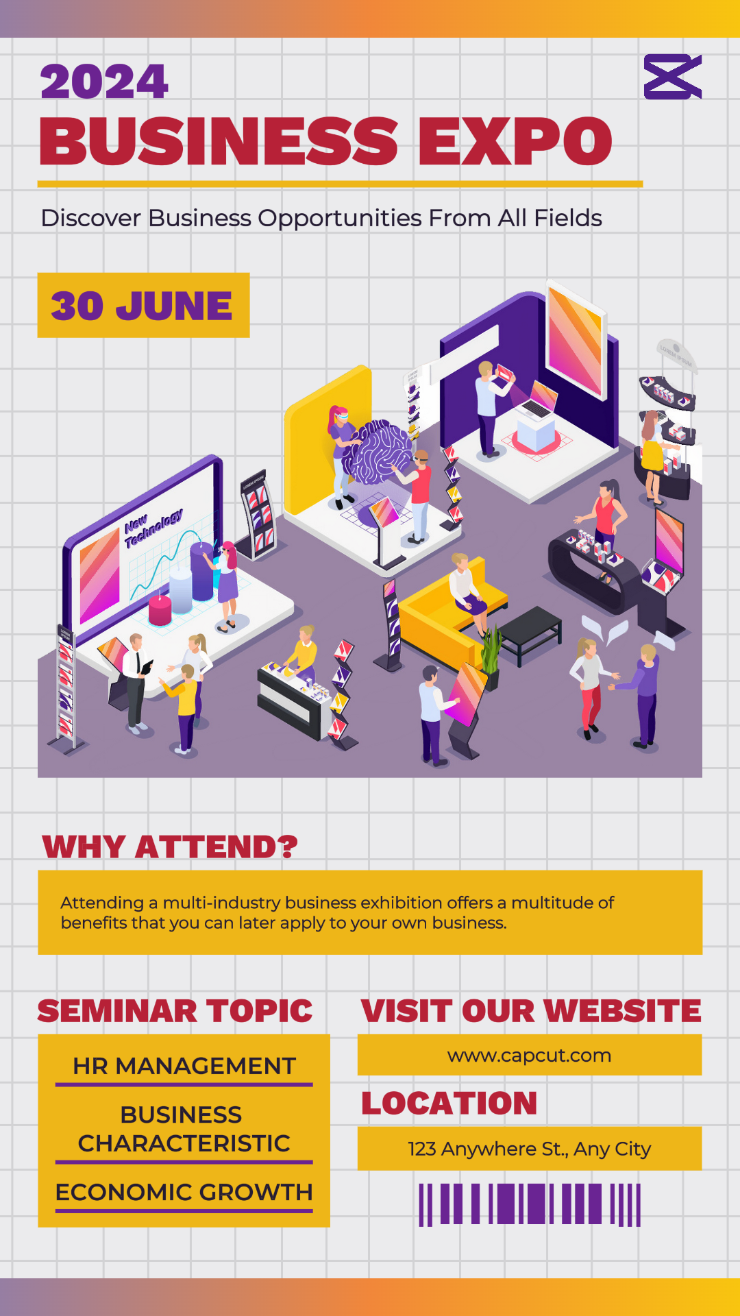 Business and Office - Creative Poster Business  Expo Announcement Instagram Story Purple Yellow