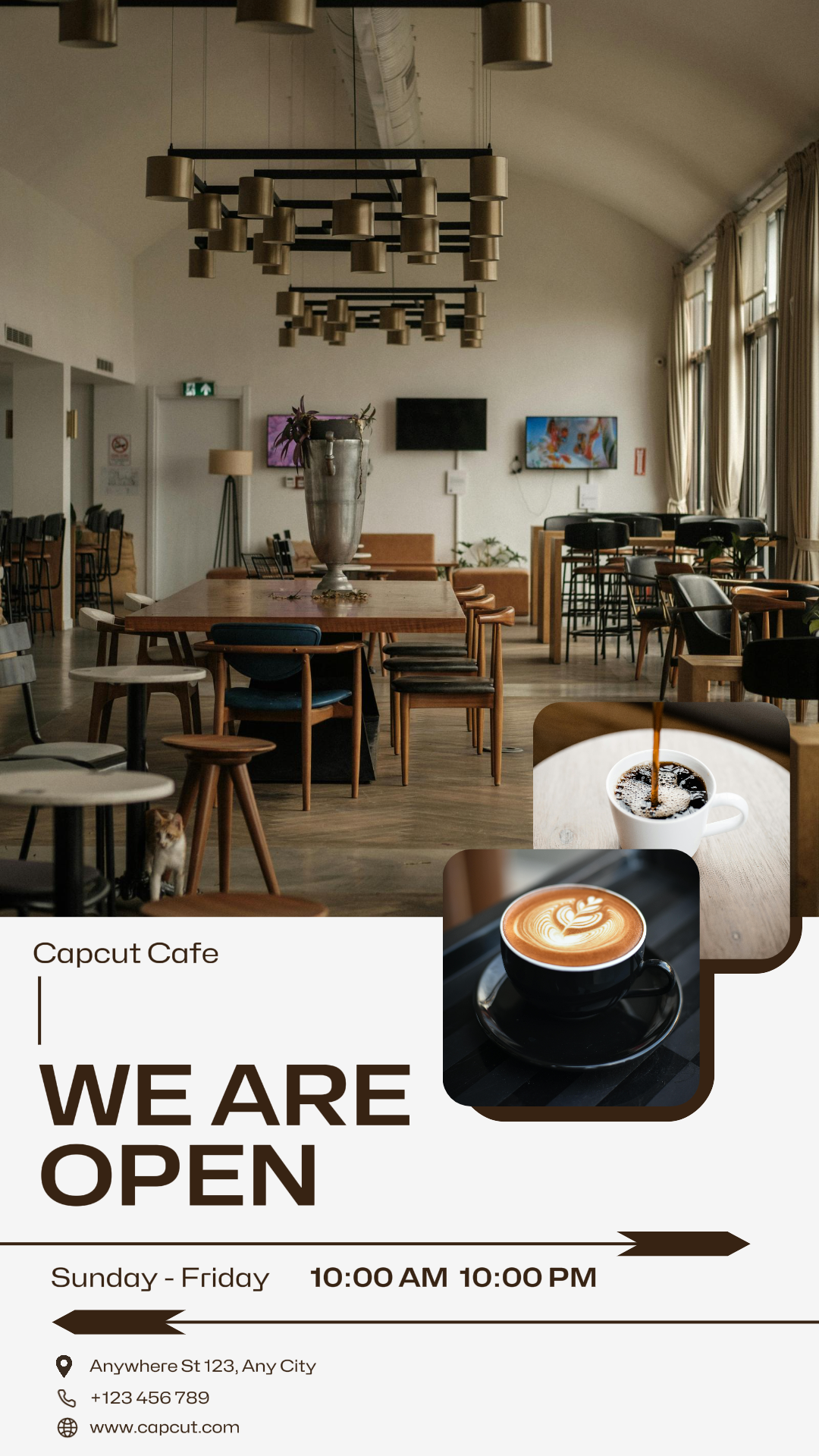 Affiche de marketing pour les entreprises et les bureaux Ouverture du café Instagram Story