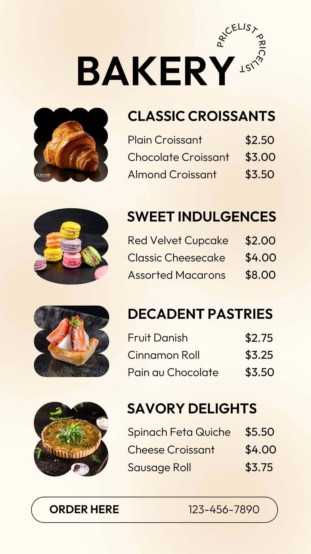 Comida y Bebidas Panadería Lista de precios Historia de Instagram