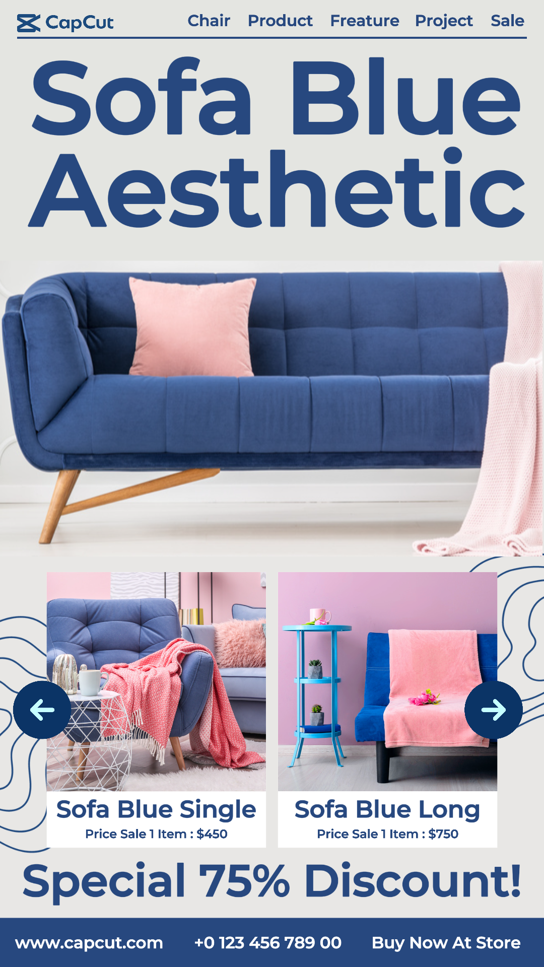 Sofa Biru Estetik Promosi Instagram Story Blue Cream Minimalis