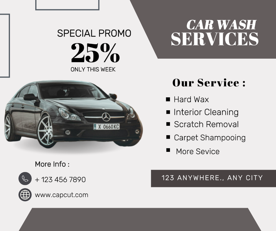 Promoción Especial Lavado De Autos Publico En Facebook Gris Simple