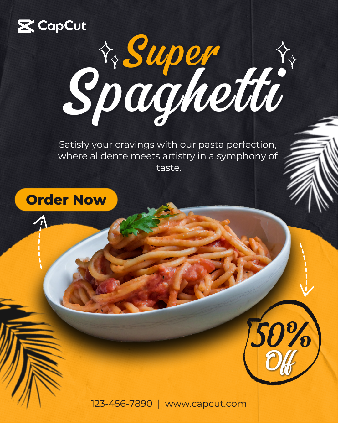 Food Spaghetti Promotion Instagram Post Orange foncé Simple 2