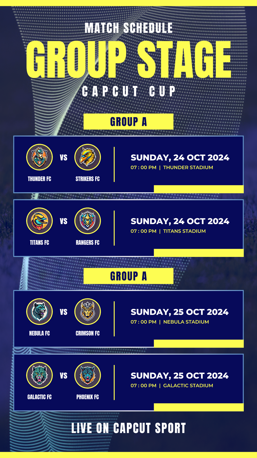 Minimalist Entertainment Sports Match Day Schedule for Instagram Story