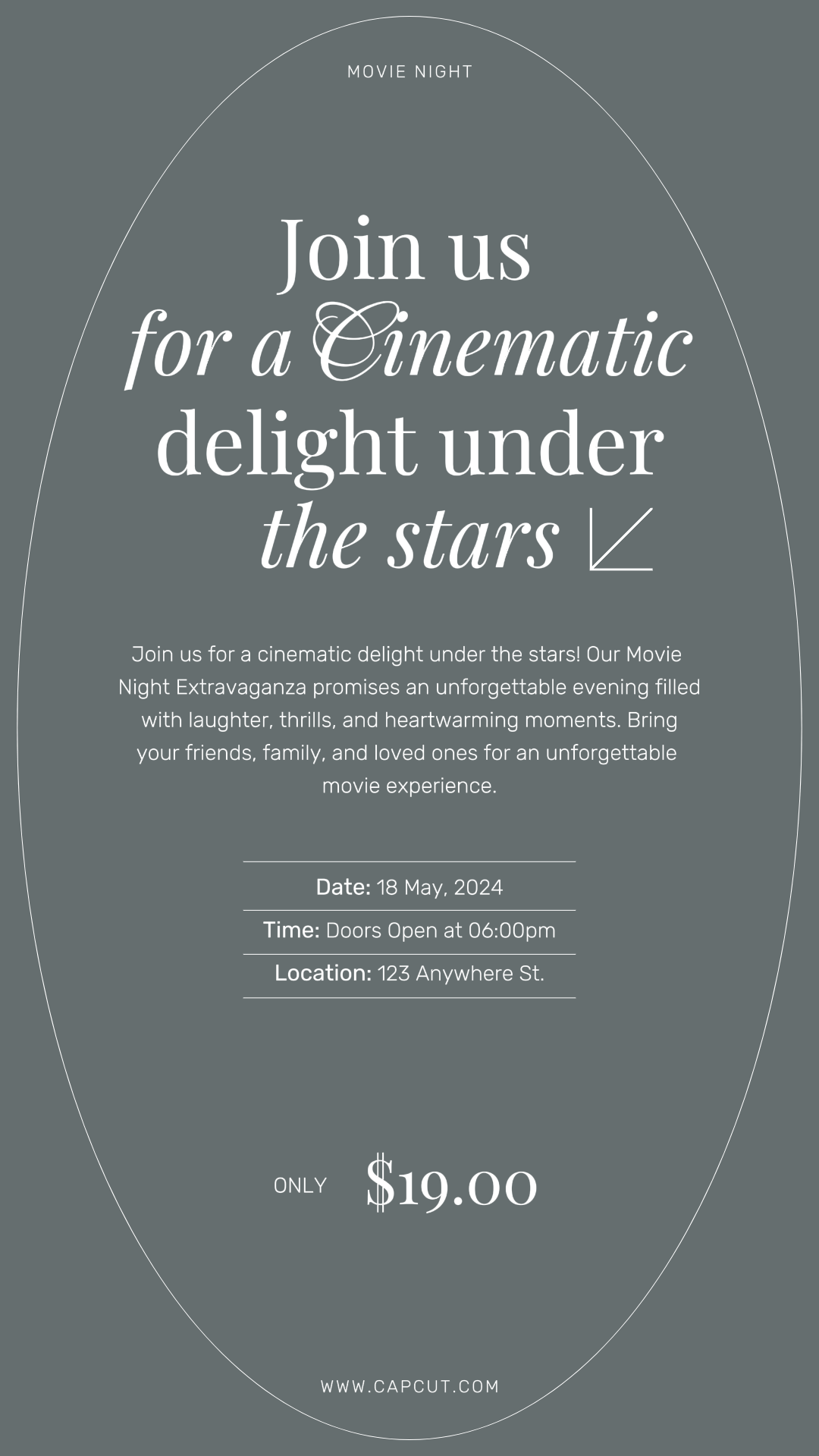 Entretenimento Marketing Pôster Noite de Cinema Promoção de Eventos Instagram Story Minimalist