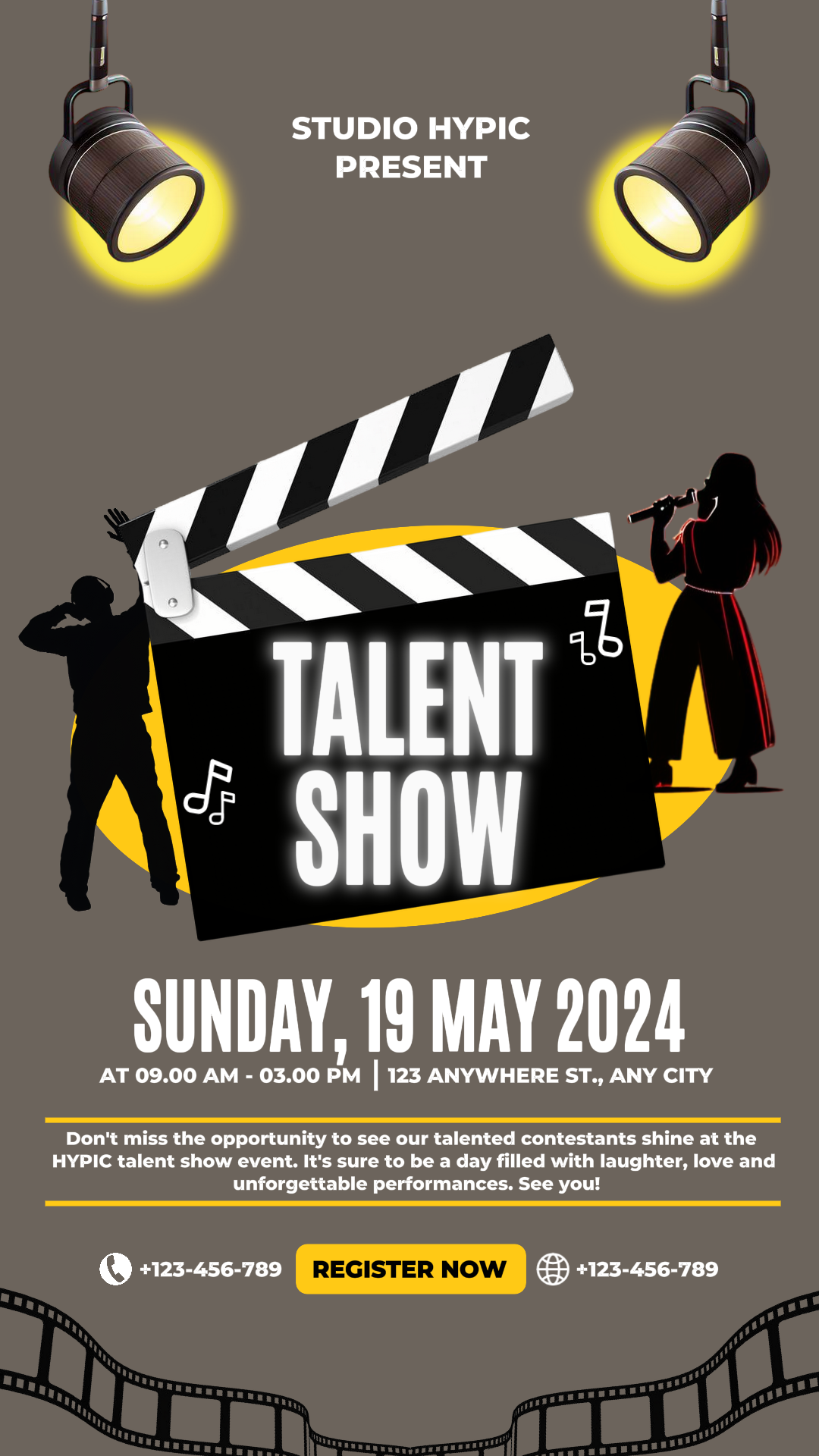Entertainment Talent Show Flyer Instagram Story Gris Jaune