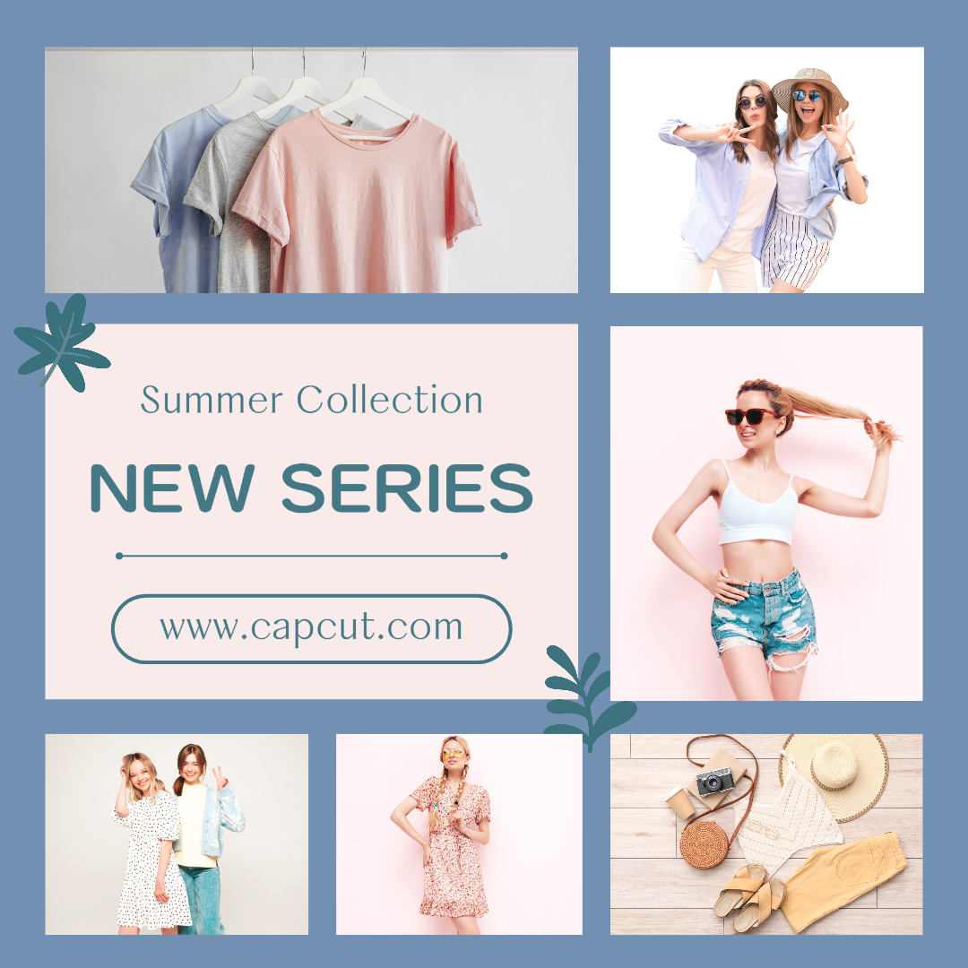 Tone on tone clothing summer collection instagram post blue collage