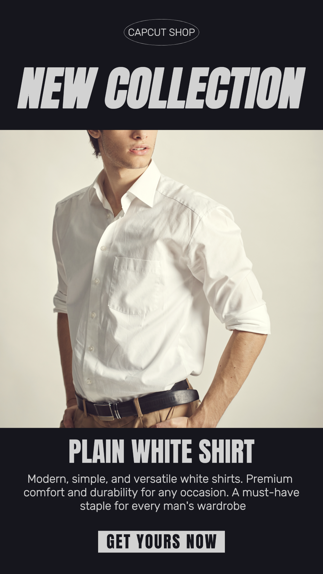 Pôster de marketing de roupas nova coleção estilo delicado para homens