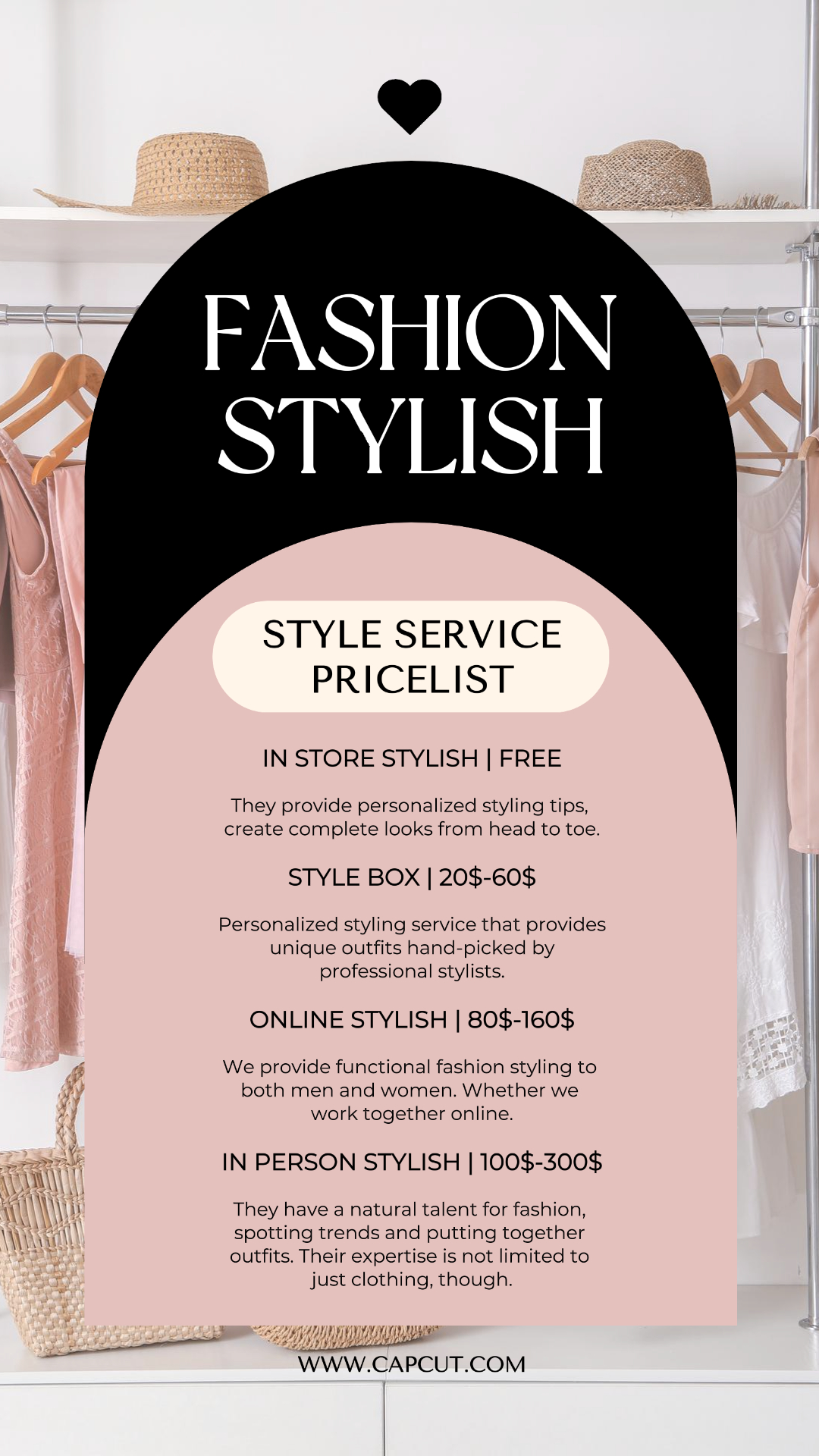 baby pink and black Minimalist Fashion Stylist Pricelist Instagram Story