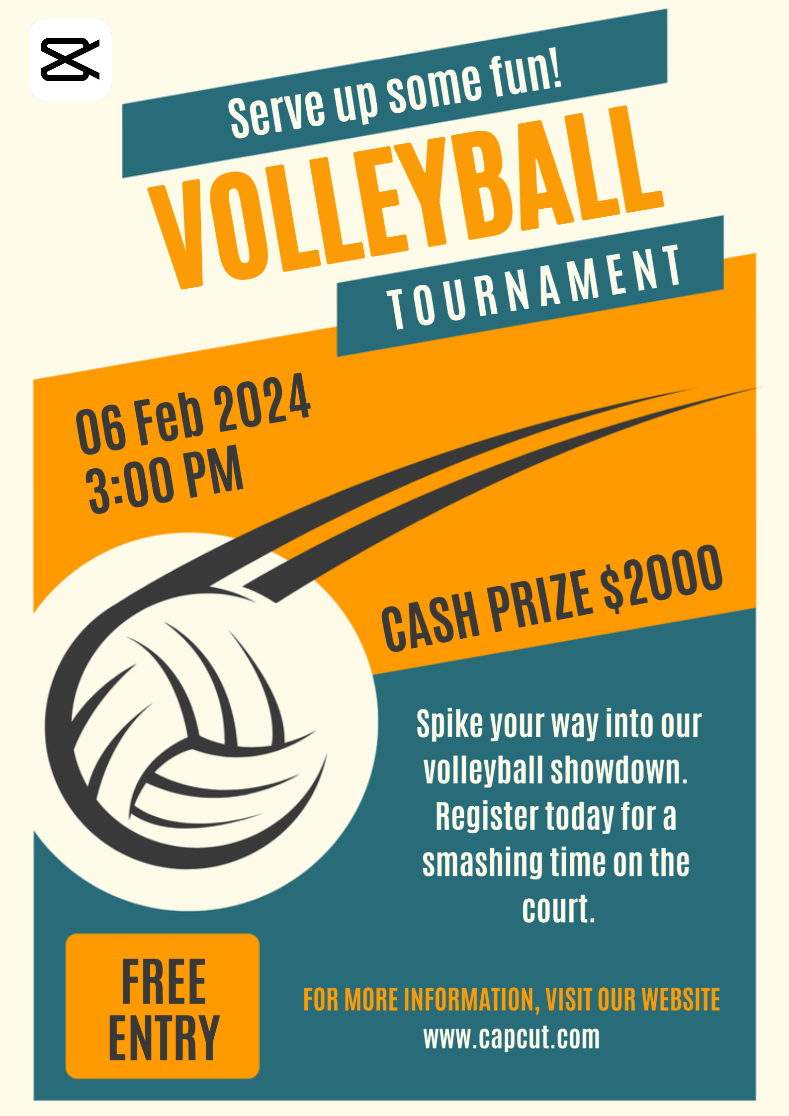 Affiche d'événement sportif bleu vert et jaune orange