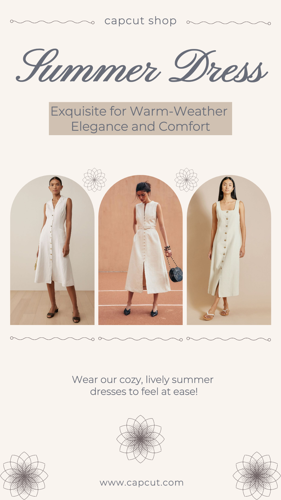 Pôster de marketing de roupas e sapatos tiktok vestido de verão marrom