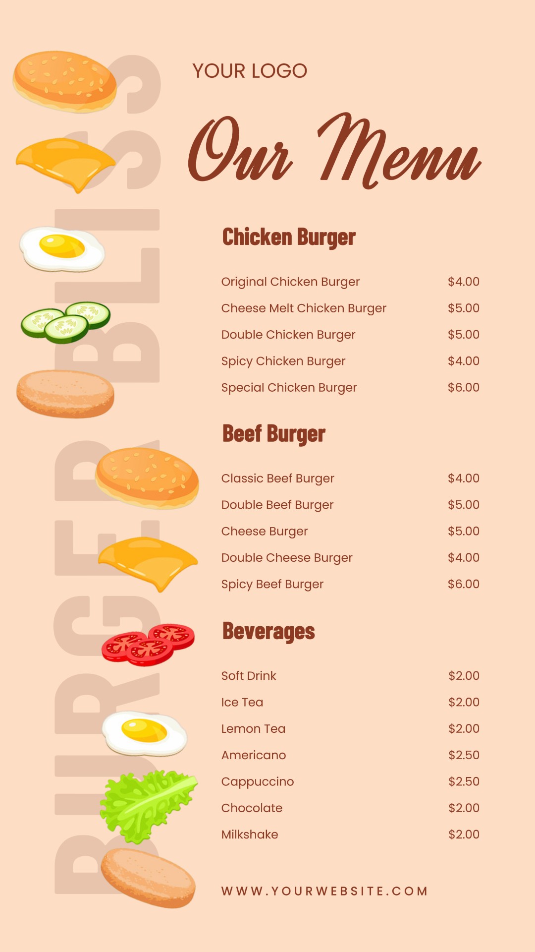 Food Burger Restourant Menu Instagram Story
