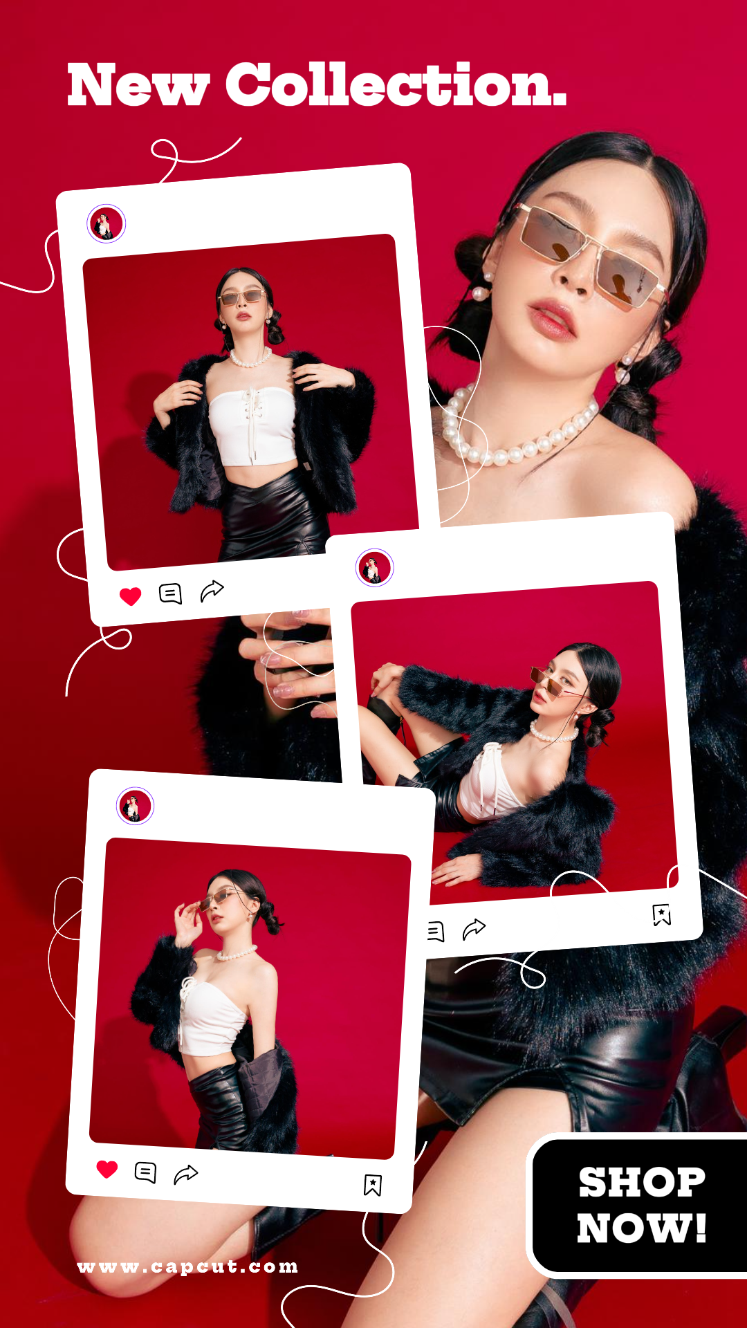 Minimalist Collage Marketing Poster Instagram Story Clothing and Shoes Red & Black