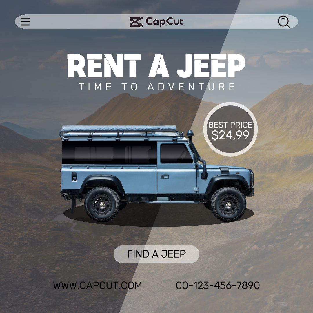 POSTER DE MARKETING DE CARROS ALUGAR UM POST DE INSTAGRAM DE JIPE