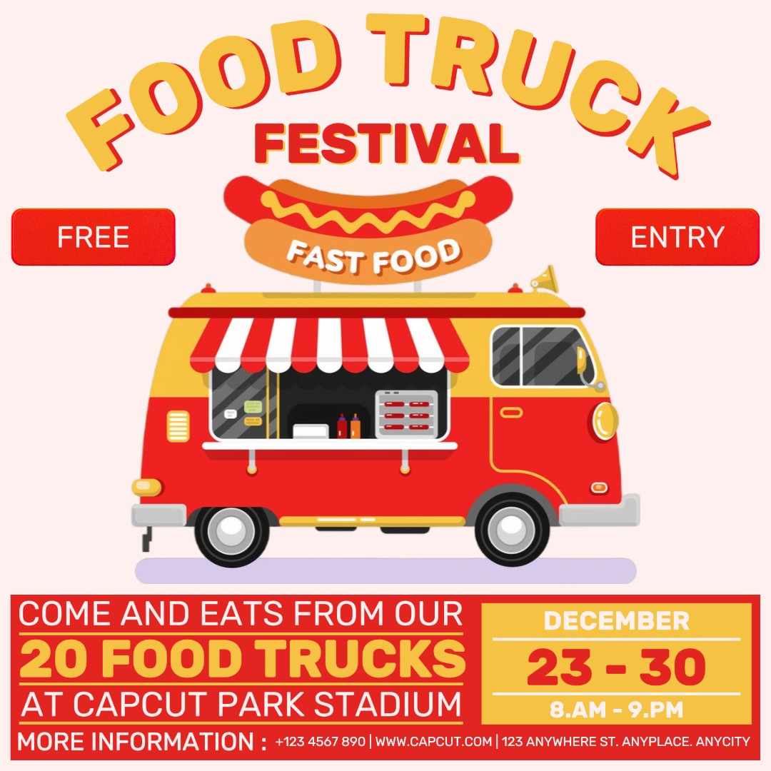 Nourriture et boissons Street Food Truck Festival Social Media Post Flat Modern