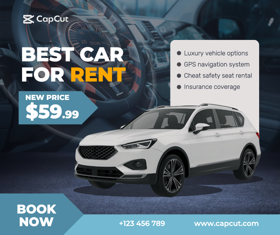Car Rent Promo Marketing Poster Facebook Post Dark Theme