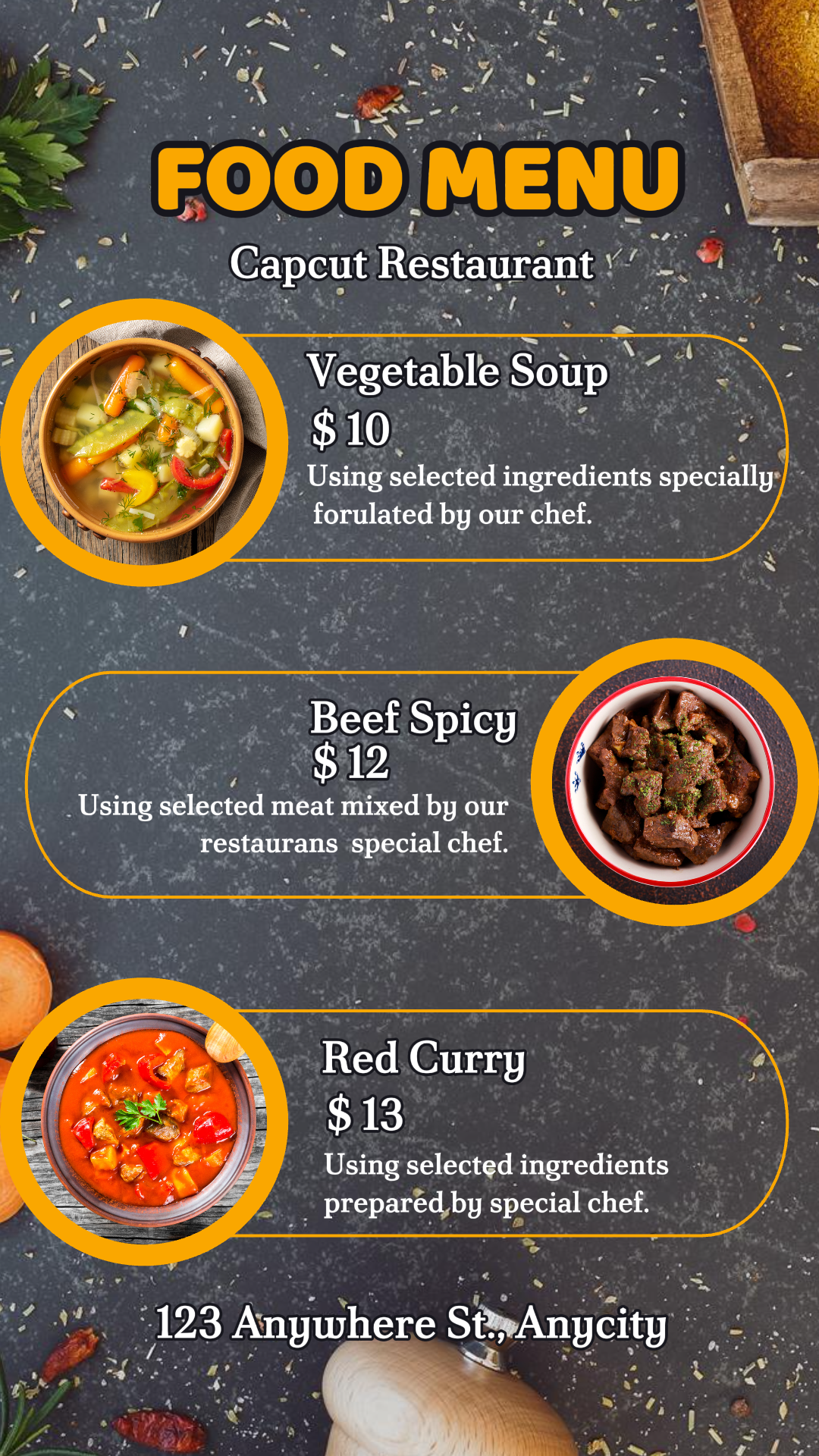 Menu Food Display para instagram Story Post
