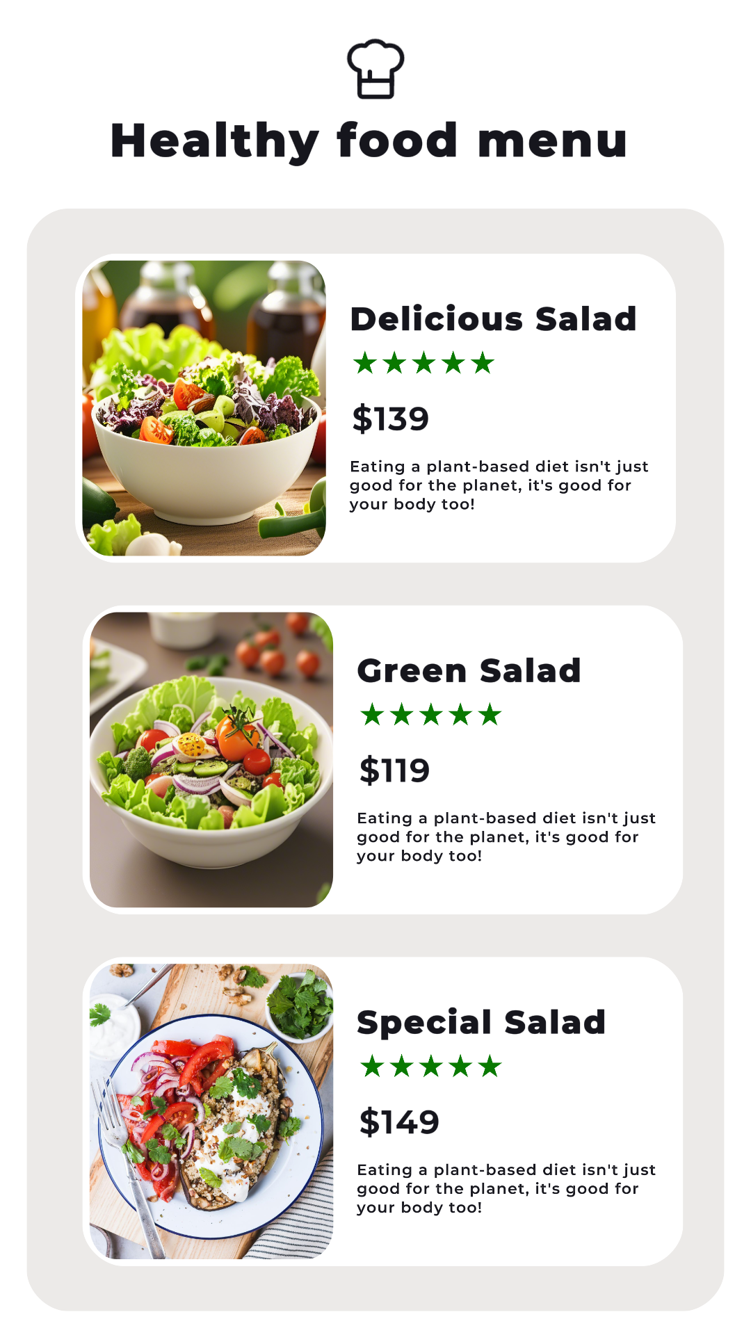 Healthy Foods Menü Lebensmittel & Getränke Promotion Instagram Story Post Grün & Grau Minimalistisch