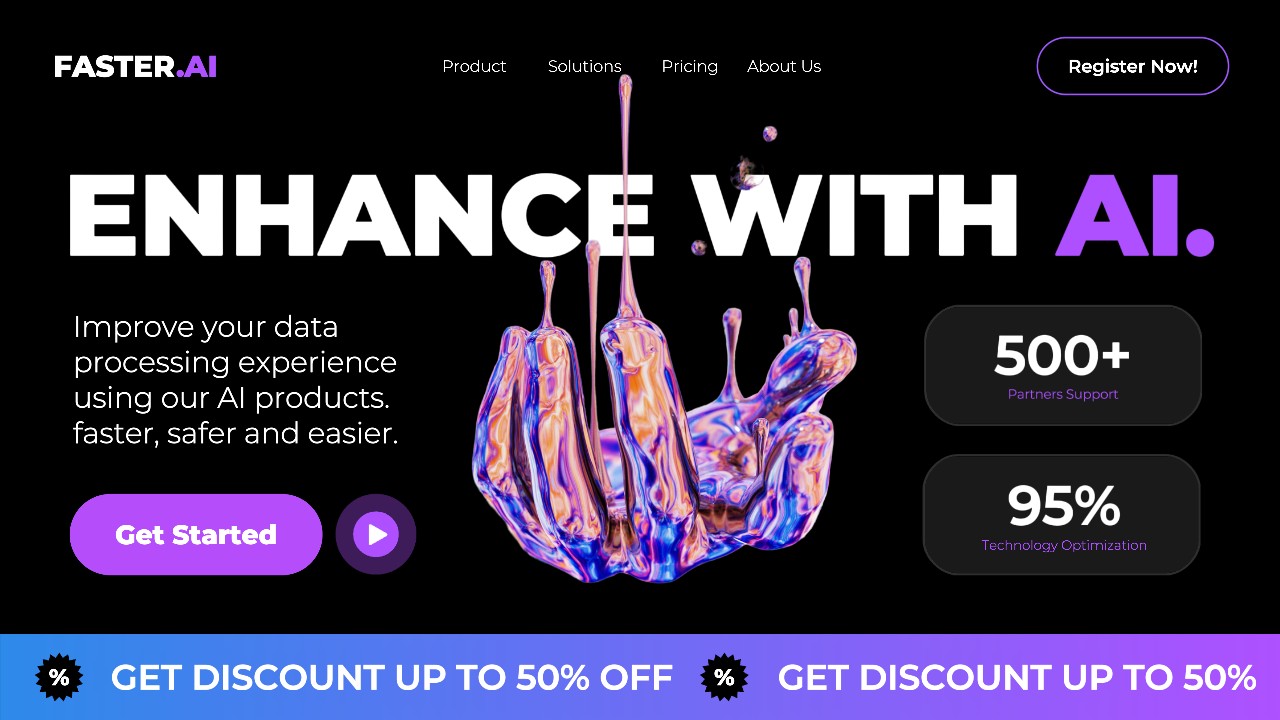 Schwarze und lila Website für moderne künstliche Intelligenz