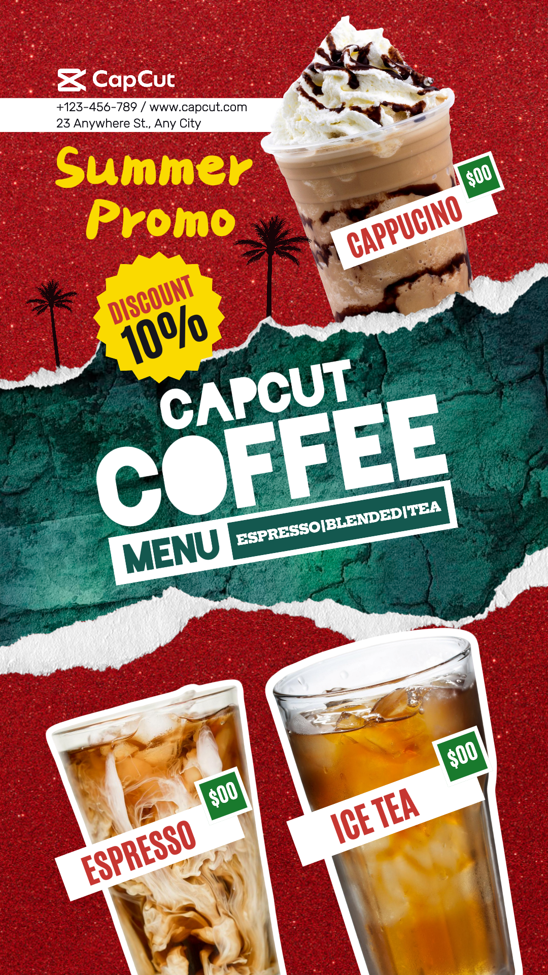 Poster Pemasaran Musim Panas Makanan & Minuman - Promosi / Diskon Kisah Instagram Merah