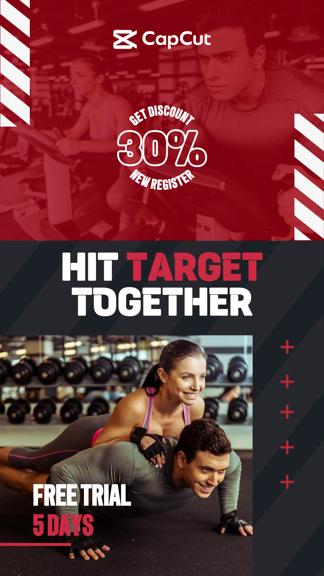 Fitnessstudio Kostenloser Probeverkauf Instagram Story Modern Rot Dunkel