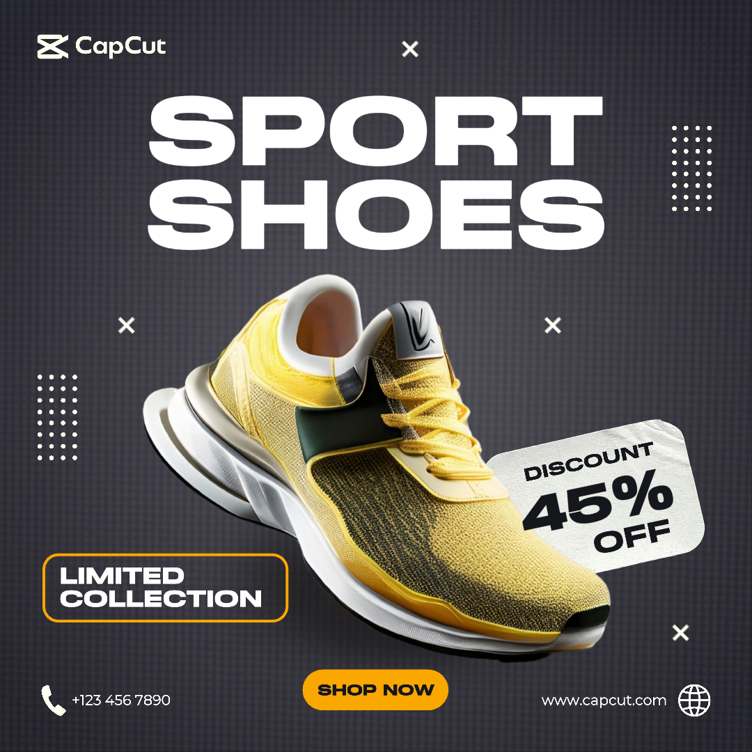 Sport Shoes Marketing Poster Instagram Post Yellow Shoes Black Background