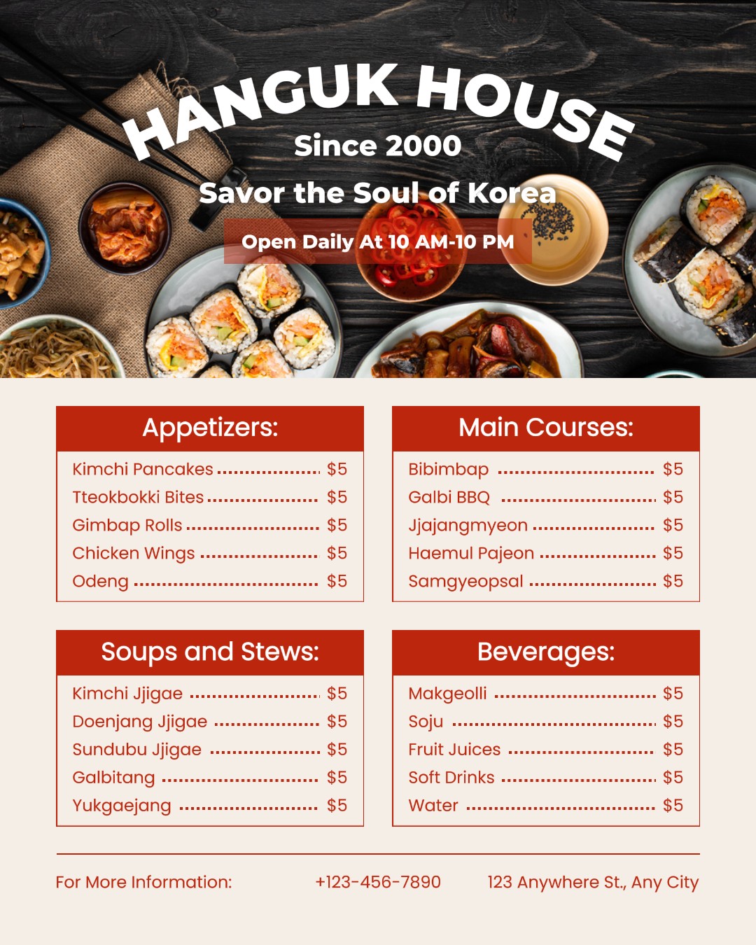 Korean Restaurant Menu Instagram Portrait