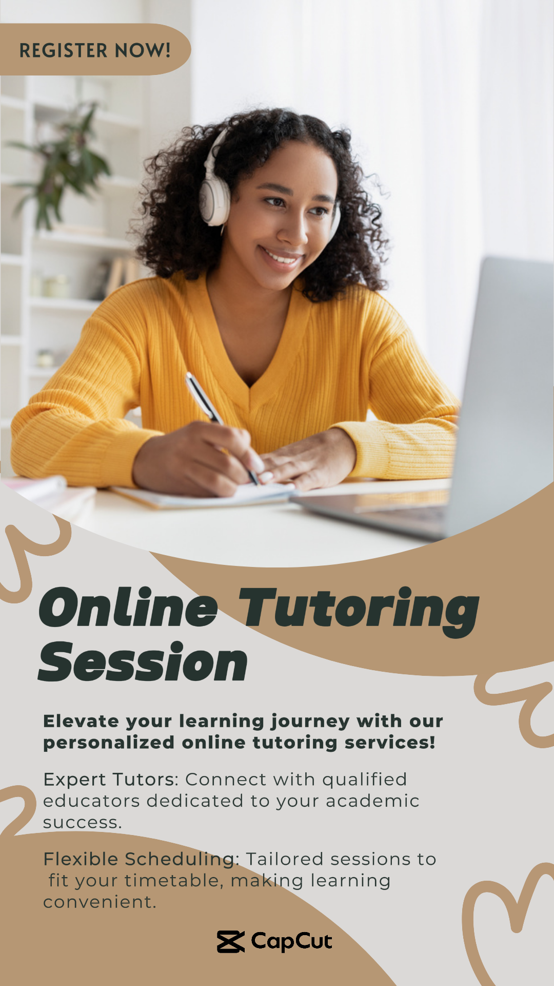Pengumuman Kursus Tutoring Poster Kreatif Online di Freehand Brown 