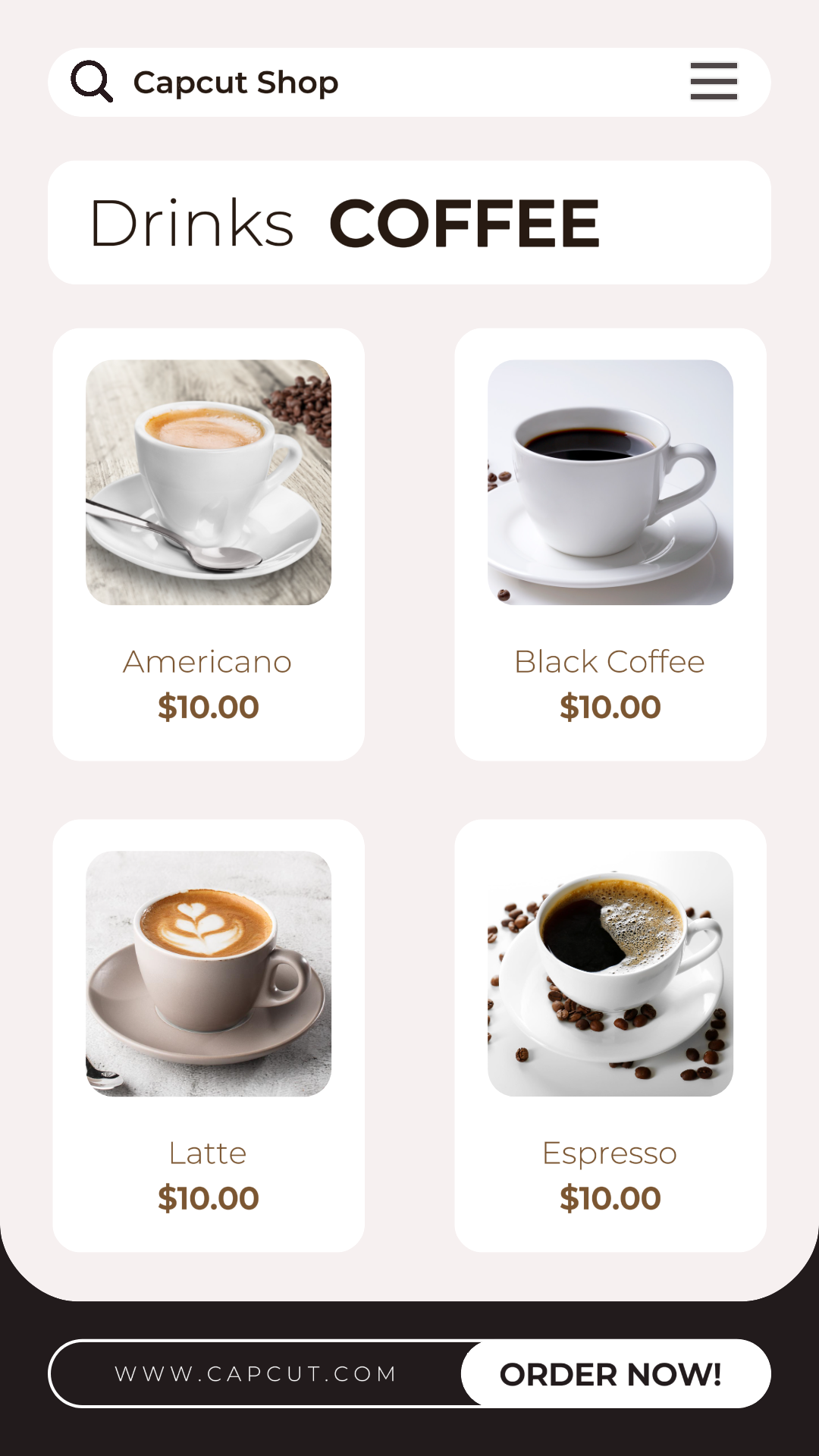 Werbung für Getränke und Kaffee Instagram Storty