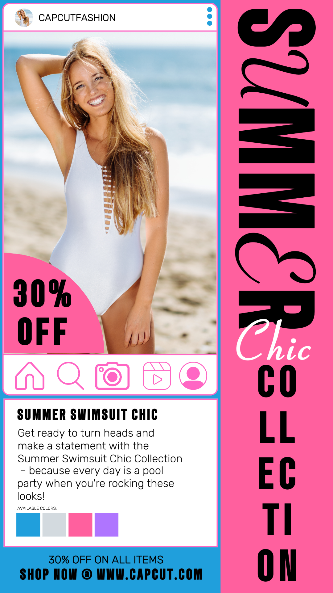 Pôster de marketing de roupas (roupas de banho) Coleção Summer Chic - Instagram Story