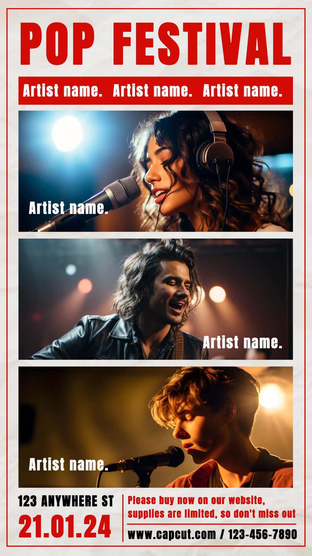 Affiche du festival de musique pop de divertissement affichant des histoires Instagram 