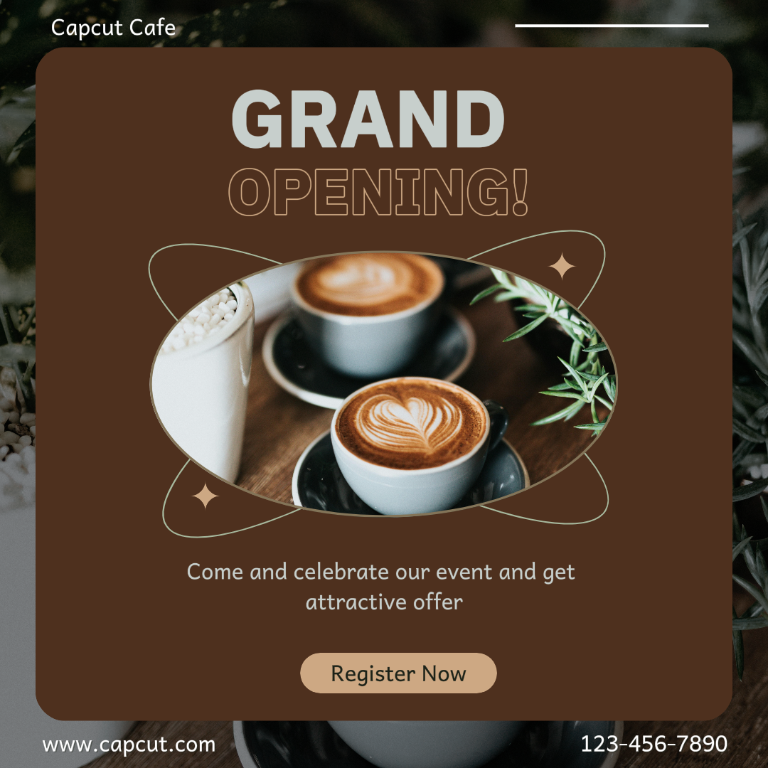 Business and office - marketing poster instagram post grand opening cafe brown