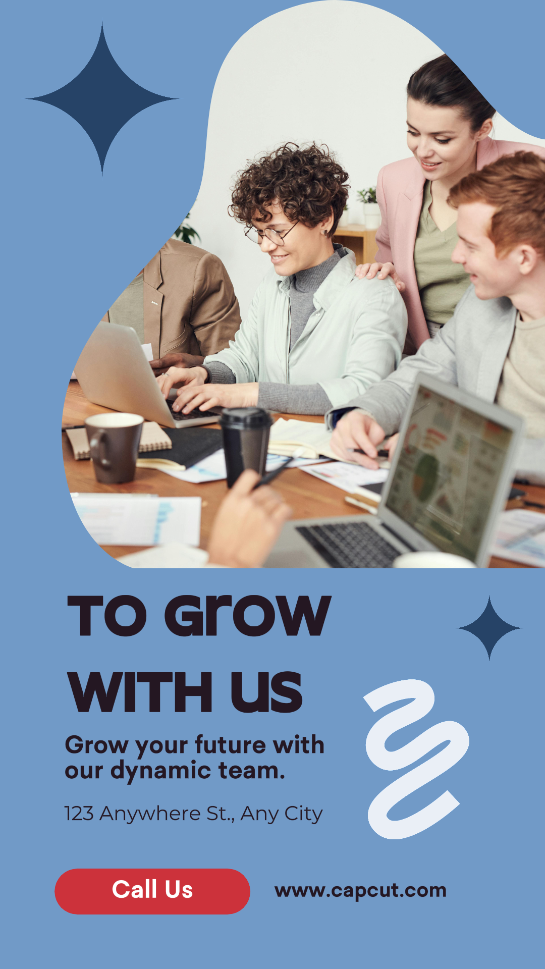 Business und Office Marketing Poster Wachsen Sie mit uns Instagram Story Blau