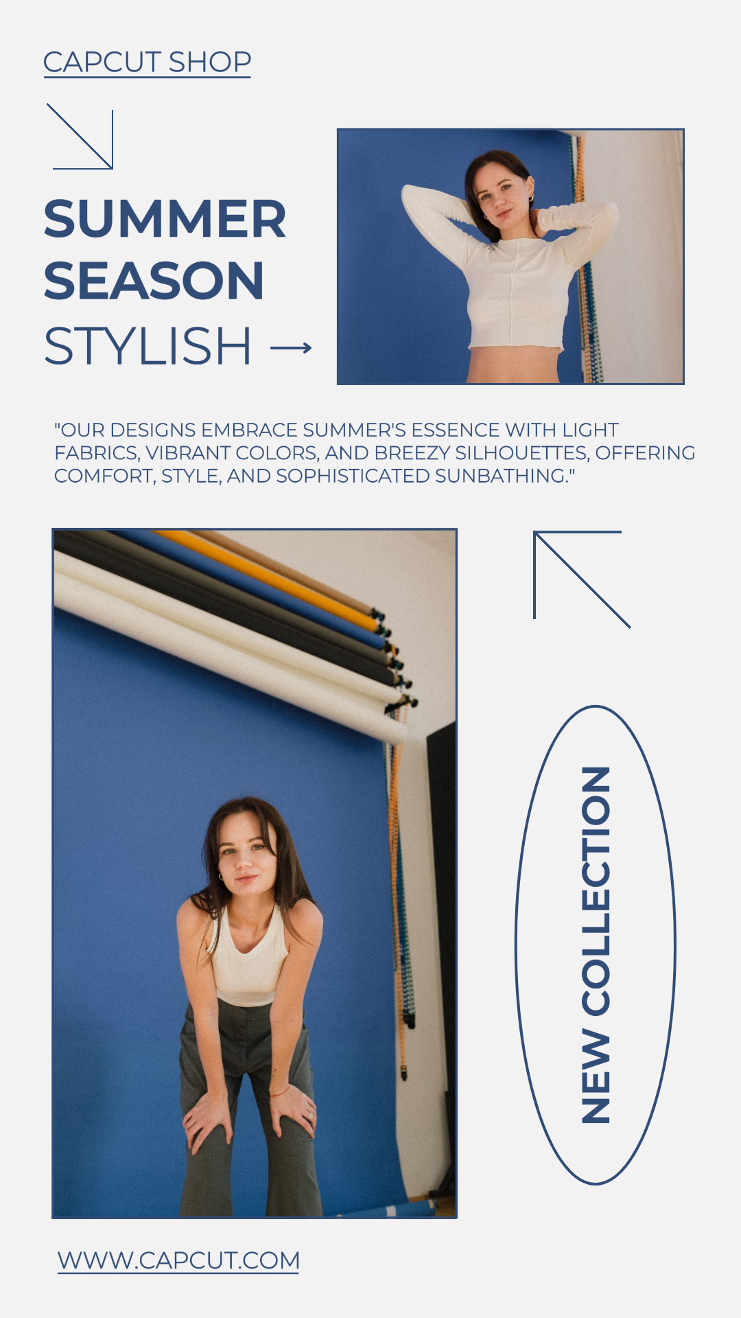 Marketing Roupas Nova Coleção Instagram Story Roupa de Verão Branco e Azul