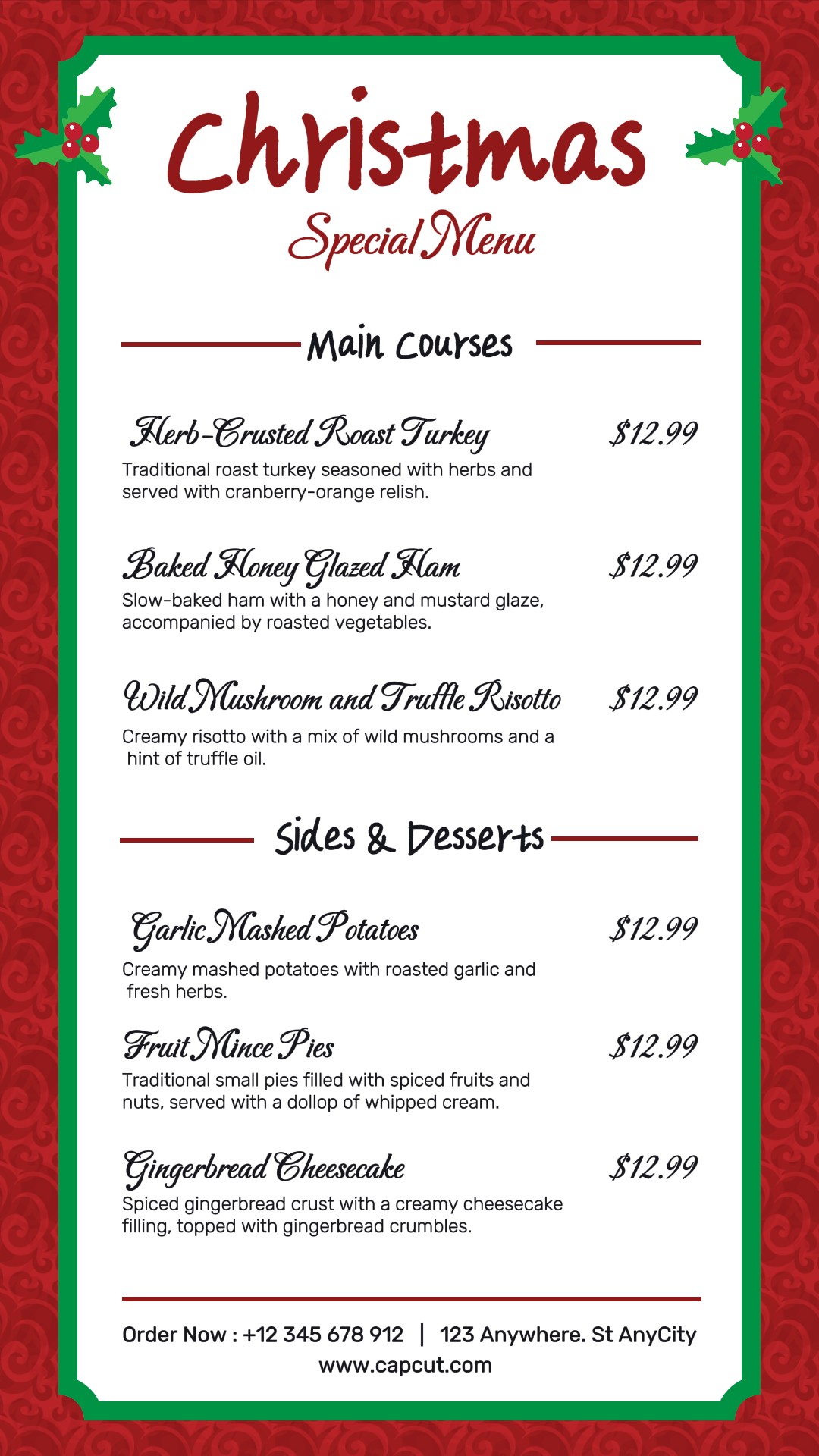 Menu Especial De Comidas E Bebidas De Natal