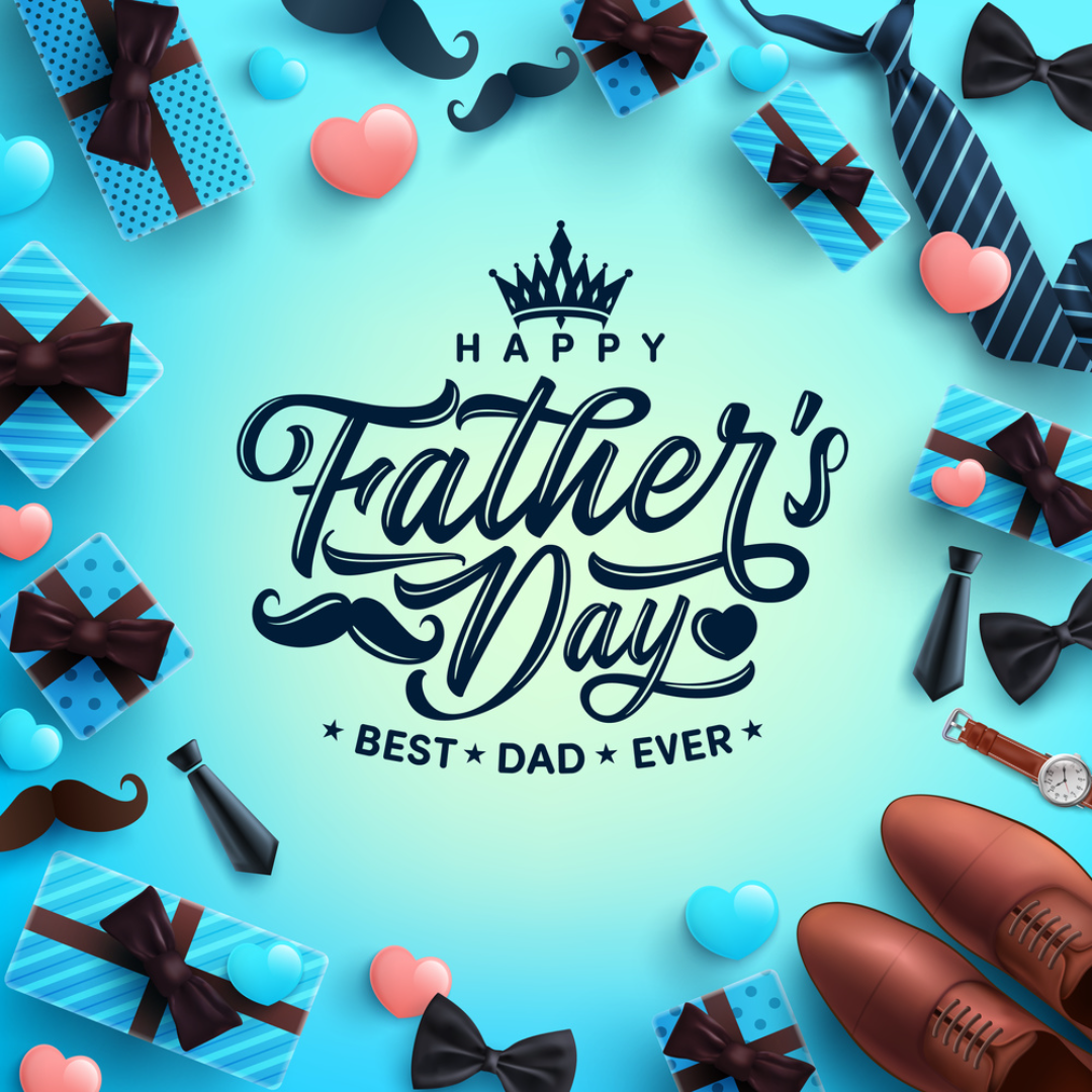 Póster creativo de día del padre, publicación de instagram, amor para siempre, caja azul, zapatos y corbata.