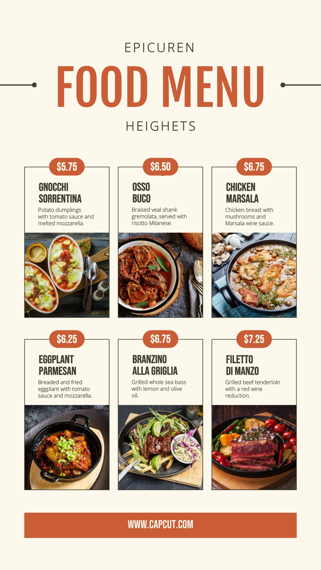 Alimentos e Bebidas Menu Restaurante Italiano