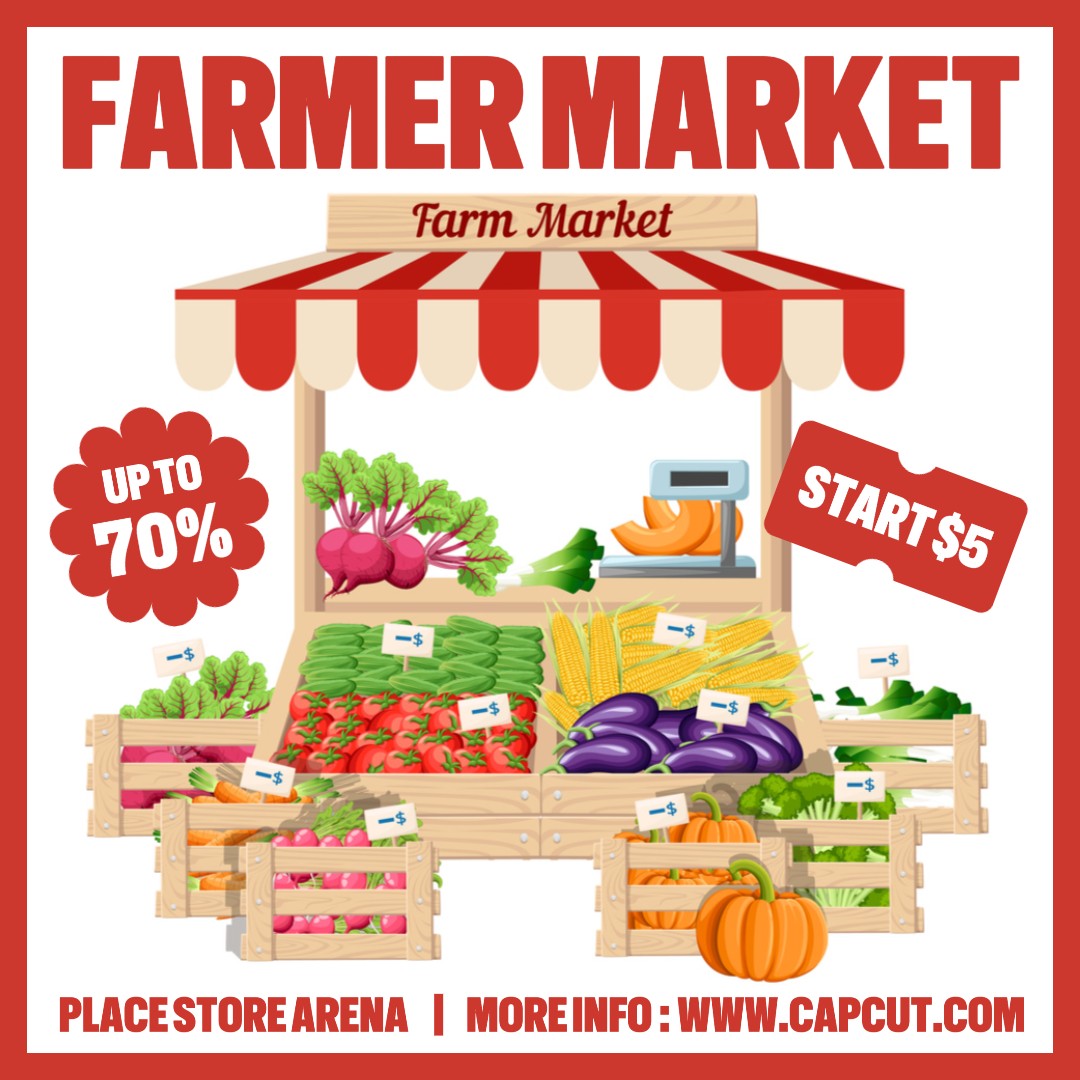 Farmer Market Store Promoção Instagram Post Red Flat Modern