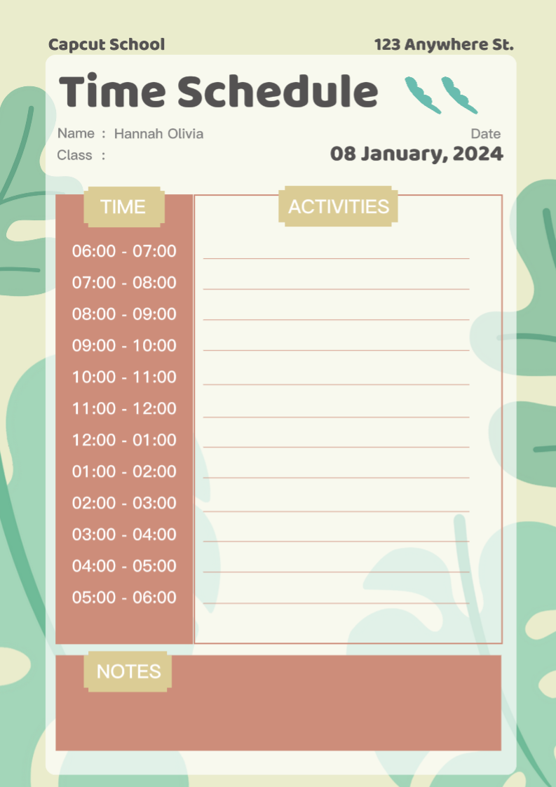 Jadwal Waktu Pendidikan Non-Pemasaran Pink Cute