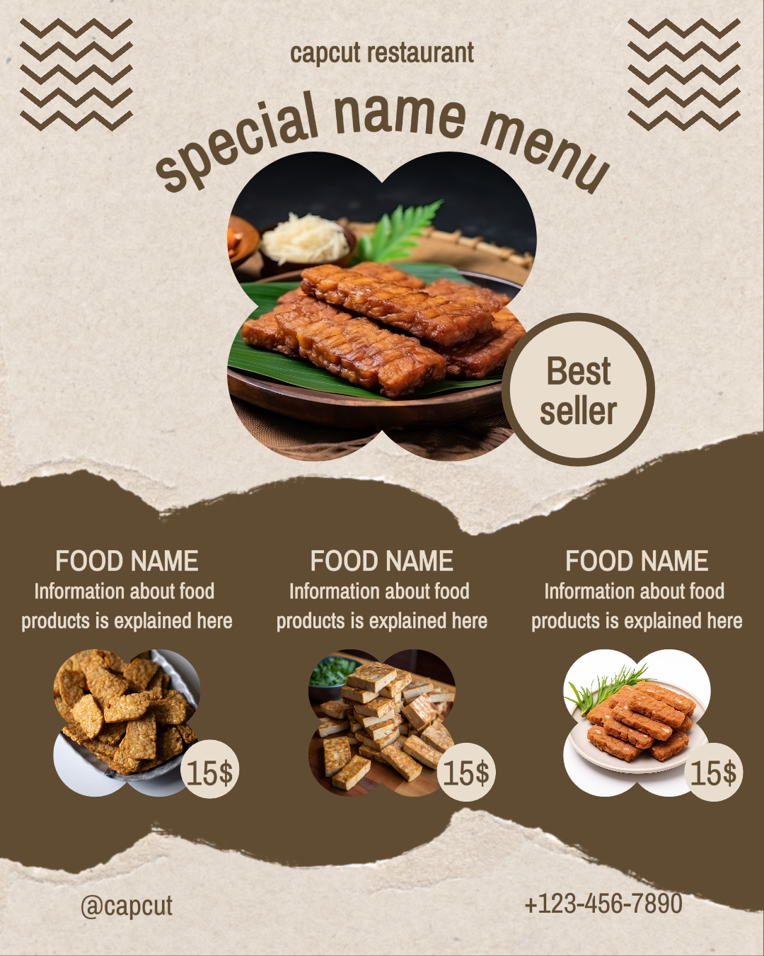 Menu regional tradicional para um restaurante de estilo clássico para um retrato simples do Instagram