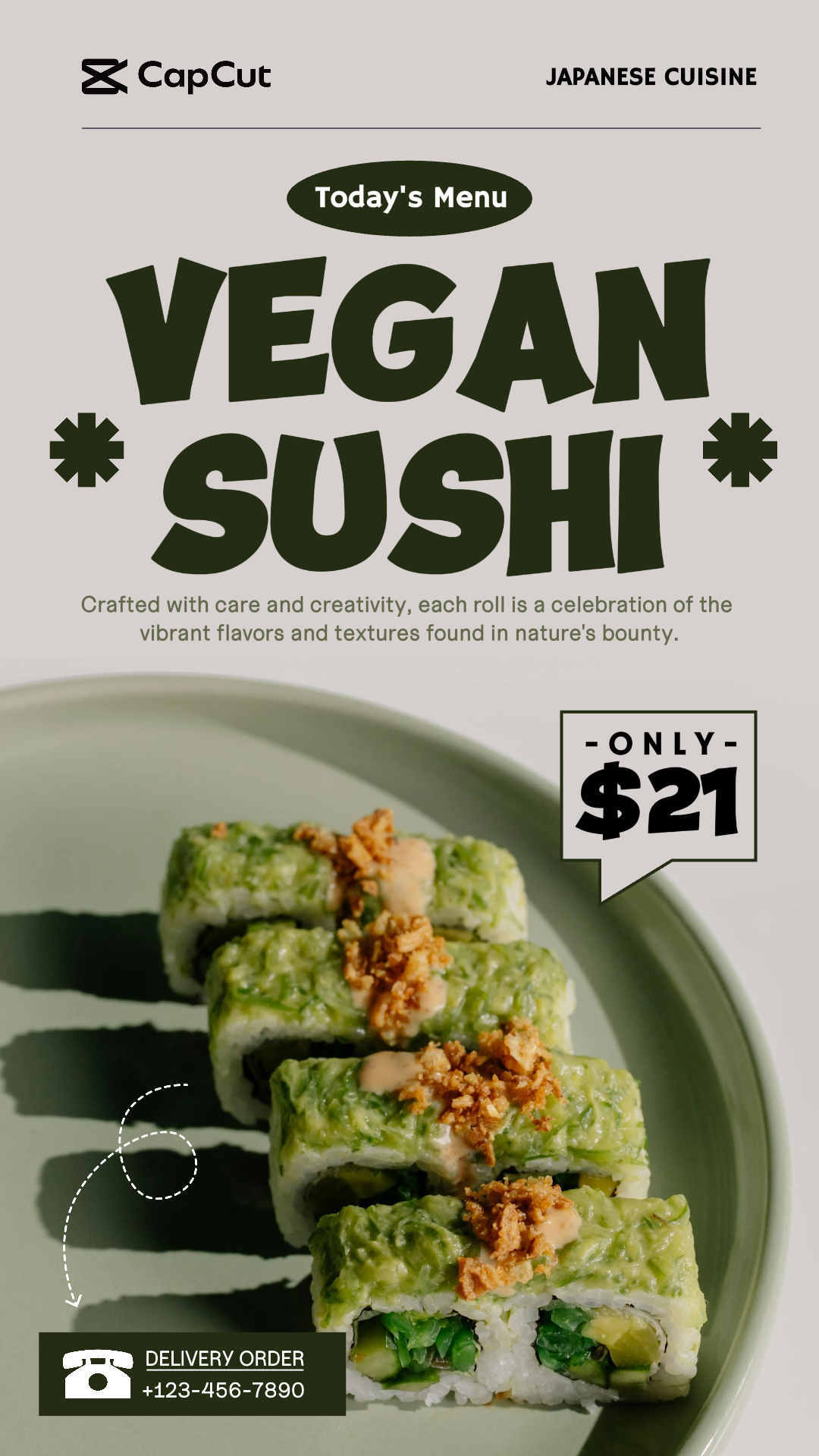Lebensmittel und Getränke Veganes Sushi Display Instagram Story Grün