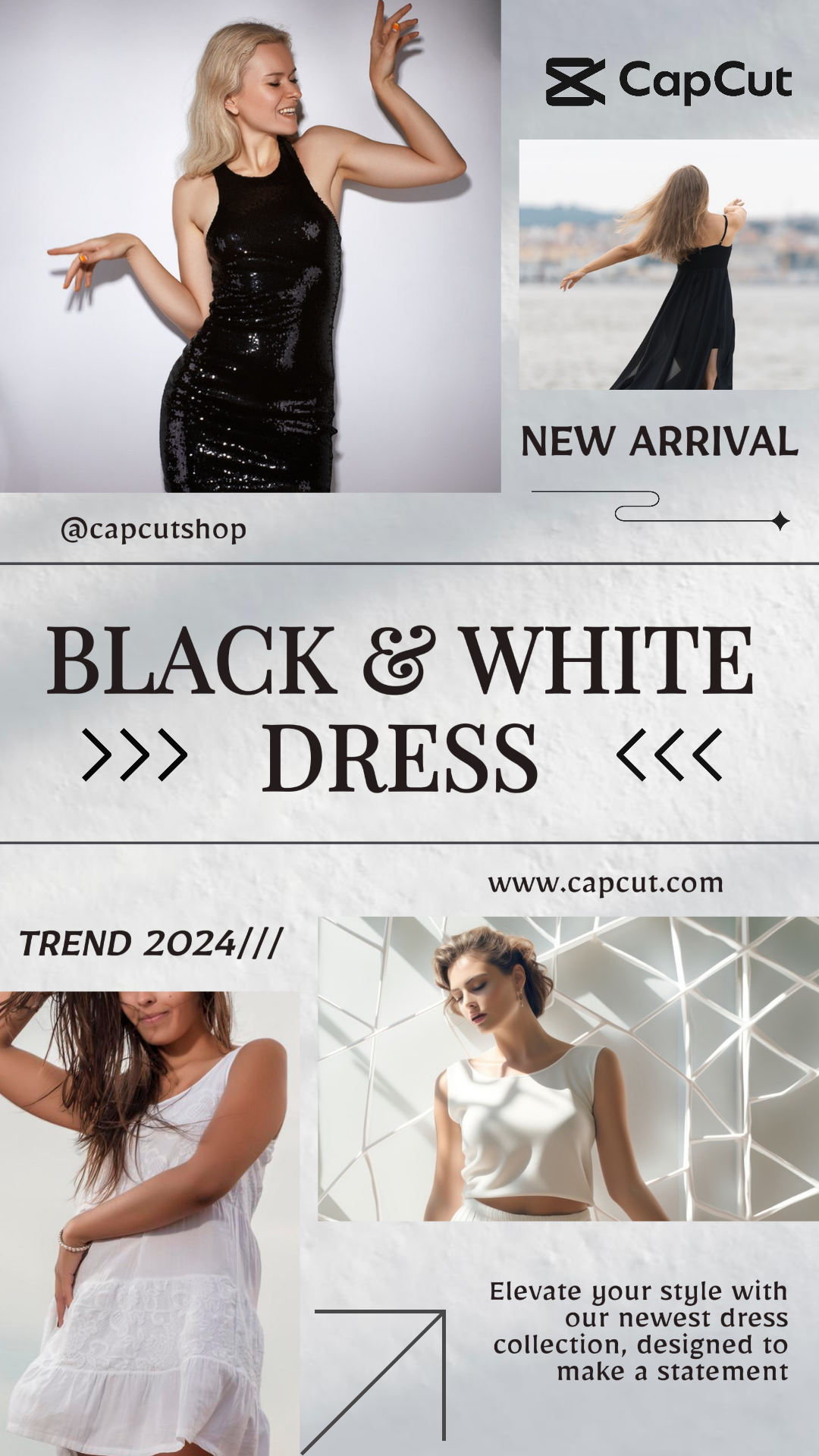 Kleidung und Schuhe schwarz und weiß Kleid Produkt Display instagram story