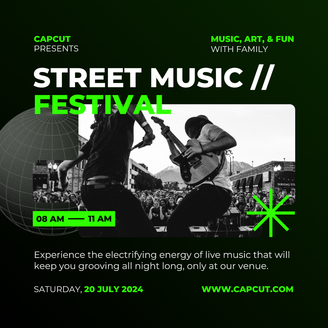Entertainment Street Music Festival Instagram Post Black Green